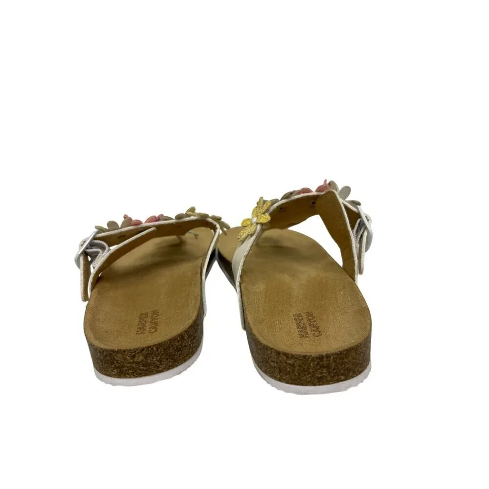 NEW Harper Canyon Girl's Sandals White Floral Slip On Thong Size 4 Youth Adjust